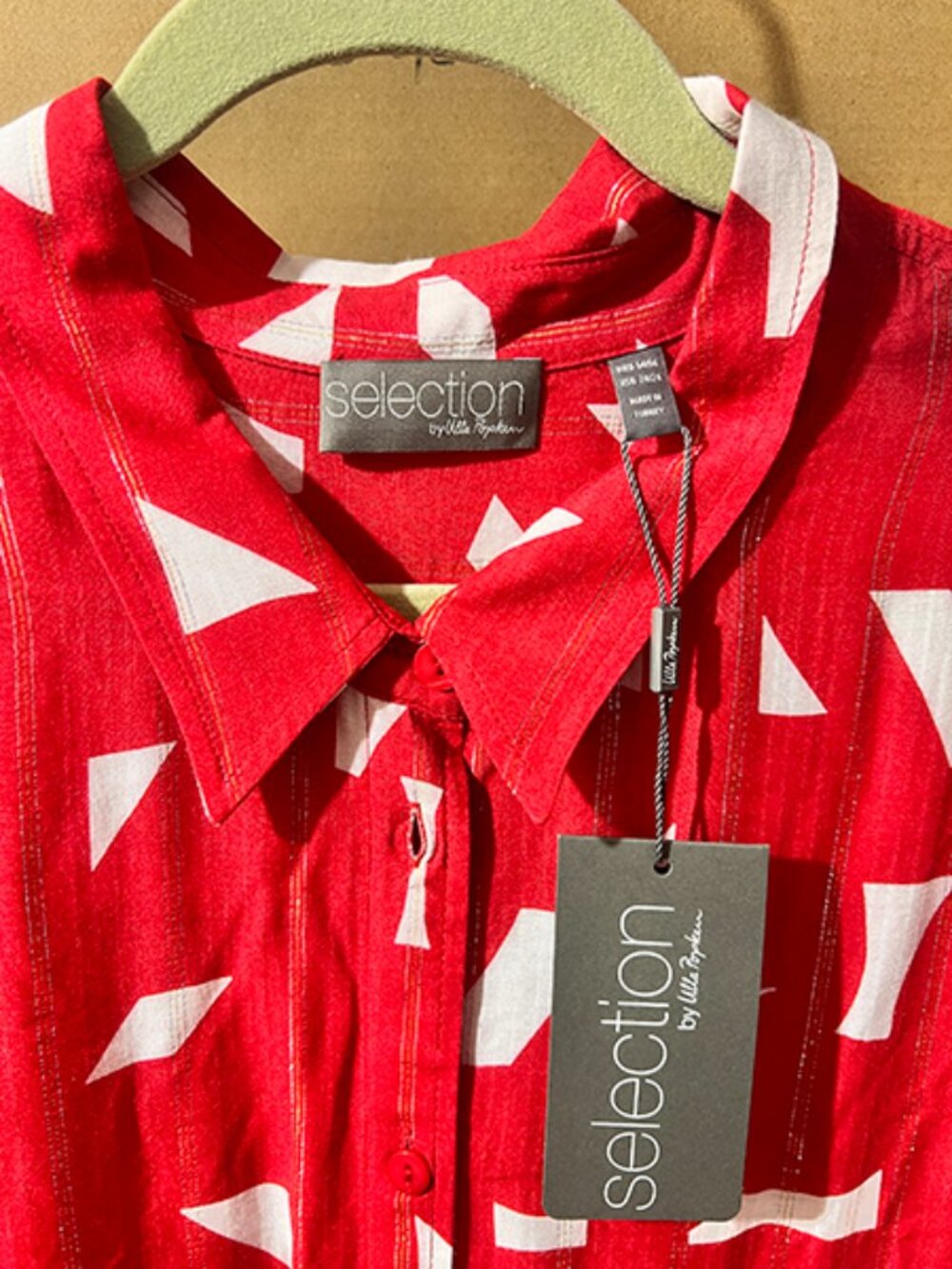 Ulla Popken | Red and White Geometric Print Shirt Blouse | NWT